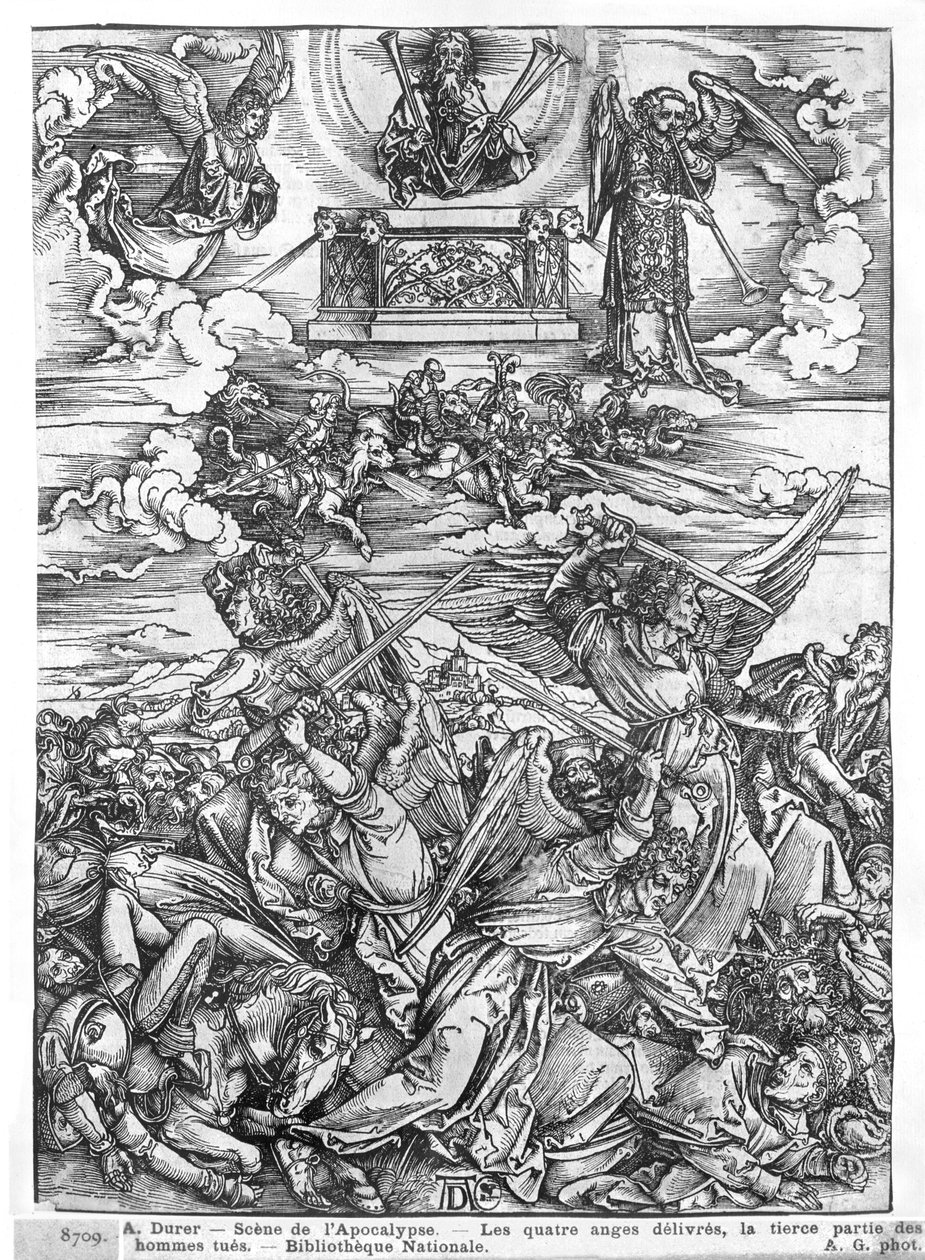 Scene fra Apokalypsen, The Four Vengeful Angels, latinsk udgave, 1511 af Albrecht Dürer