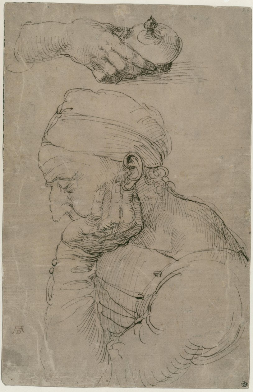 Sovende mand og studie af en hånd med en salvekrukke af Albrecht Dürer