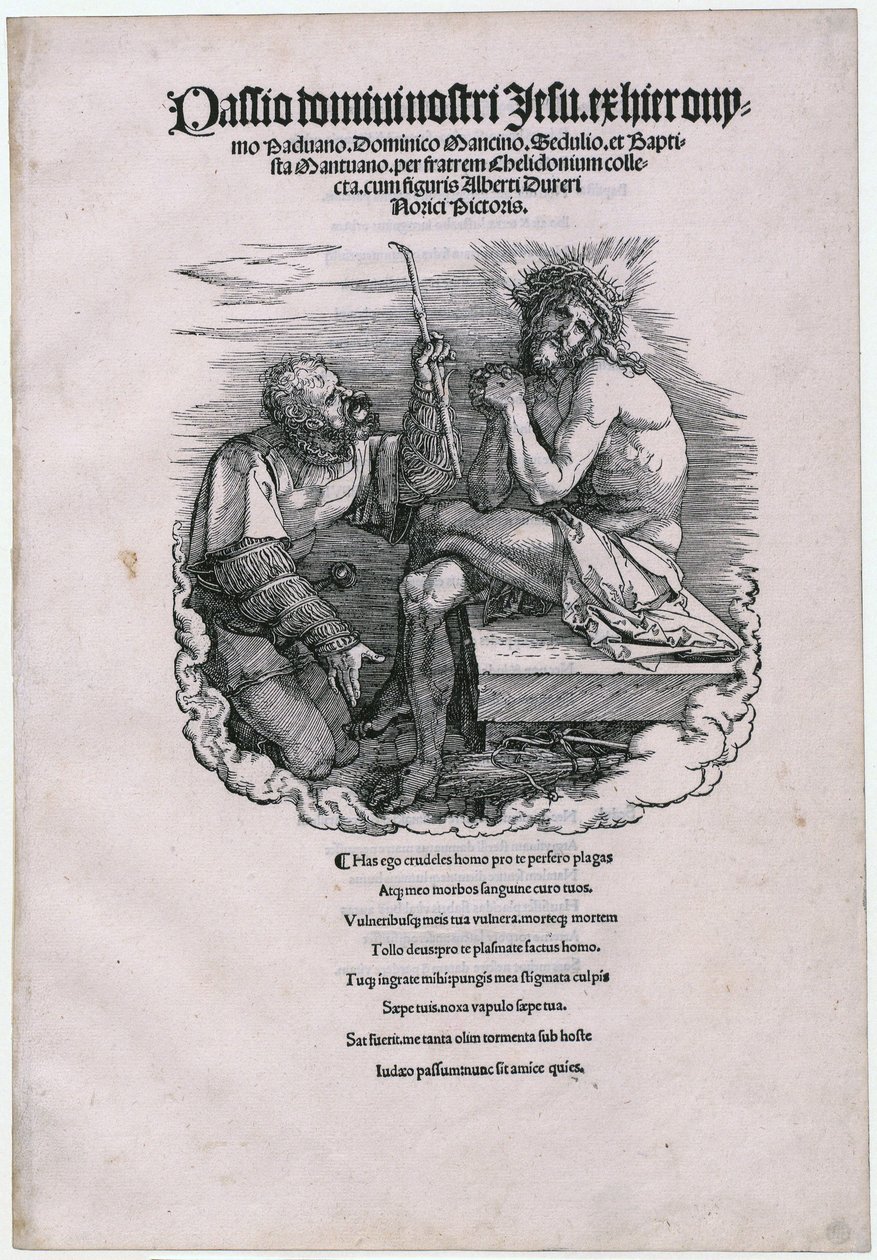 »Schmerzensmann og landsknechten«, blad 1 [titelsiden] i serien »Die Grosse Passion« af Albrecht Dürer