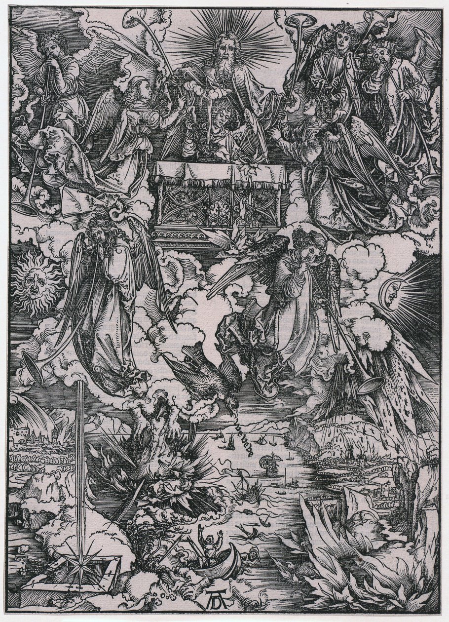Syv engle med trompeter, figur VI, blad 8 fra serien »Apokalypsen« af Albrecht Dürer
