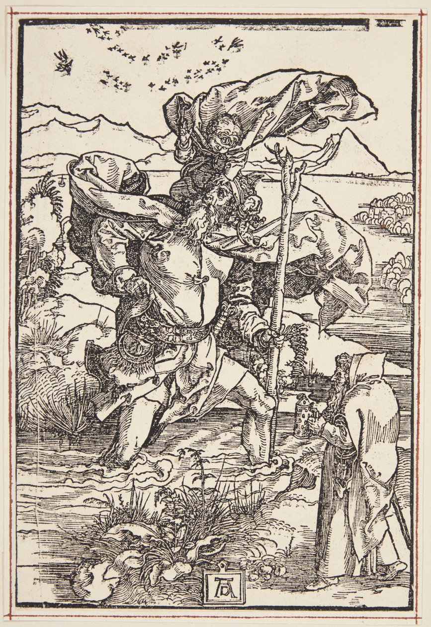 St. Christopher i ørkenen med en flugt af fugle af Albrecht Dürer