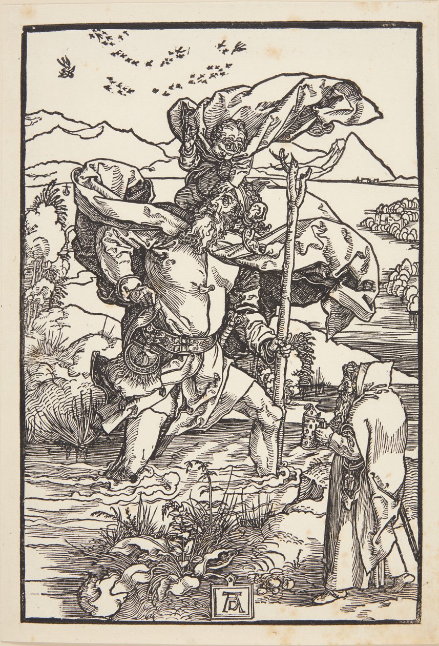 St. Christopher i ørkenen med en fugleflugt af Albrecht Dürer