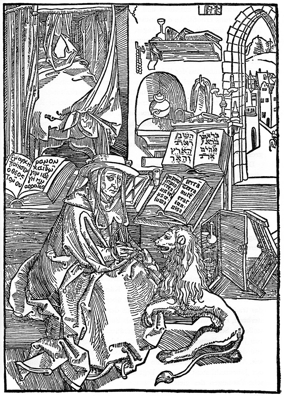 Sankt Jerome i sit arbejdsværelse, der trækker en torn fra en løvepote, 1492, 1936 af Albrecht Dürer
