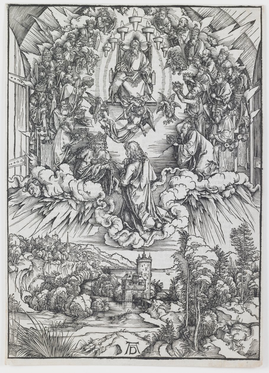 Johannes før Gud og de ældste, fra serien "The Apocalypse" af Albrecht Dürer