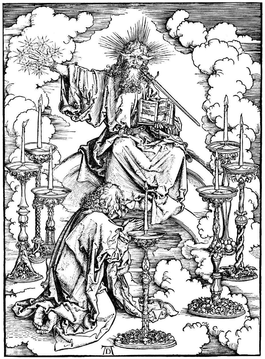 St Johns Vision af Kristus og de syv lysestager fra Apokalypsen, ca. 1497 af Albrecht Dürer