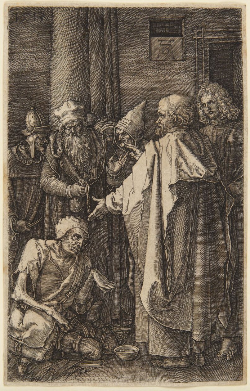 Sankt Peter og Sankt Johannes helbreder den lamme (nr. 16 fra Den graverede passion) af Albrecht Dürer
