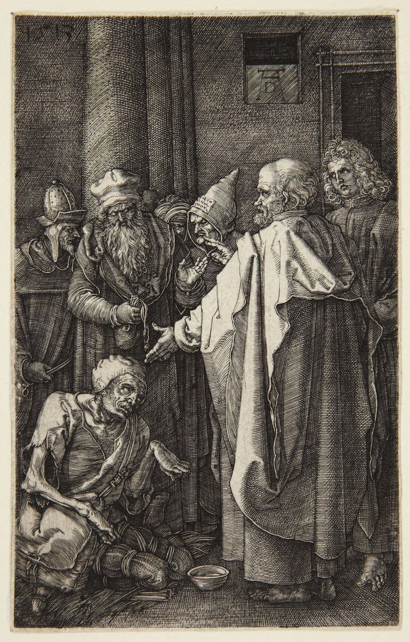 Sankt Peter og Sankt Johannes helbreder den lamme mand (serien »Graveret lidelseshistorie«) af Albrecht Dürer