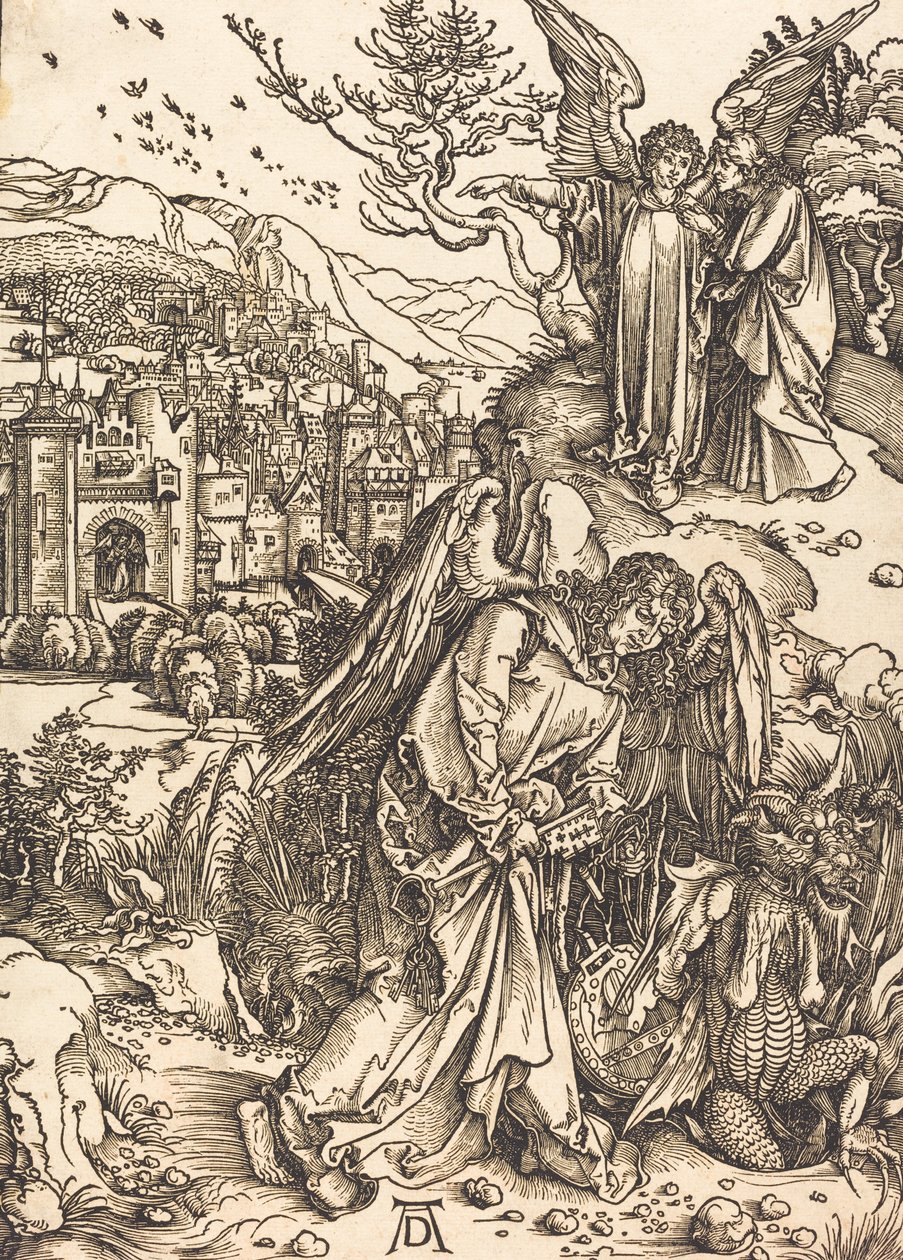 Englen med nøglen til det bundløse hul, sandsynligvis ca. 14961498. af Albrecht Dürer