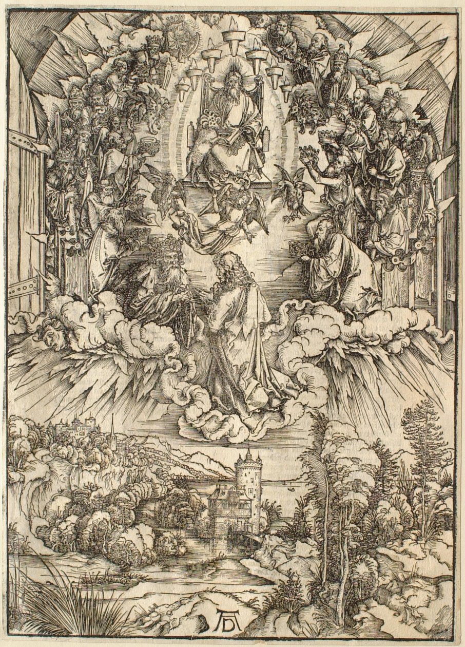 Apokalypsen: Sankt Johannes foran Gud og de ældste af Albrecht Dürer