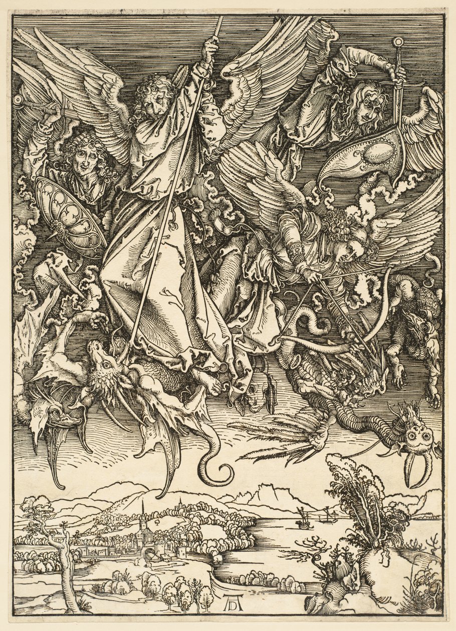Apokalypsen: Sankt Michael kæmper mod dragen af Albrecht Dürer