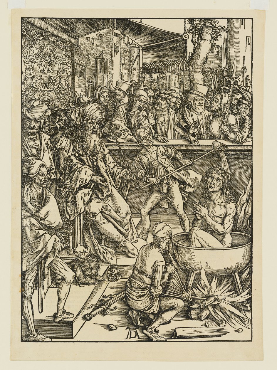 Det forsøgte martyrium af Sankt Johannes i en kedel med kogende olie under Domitian af Albrecht Dürer