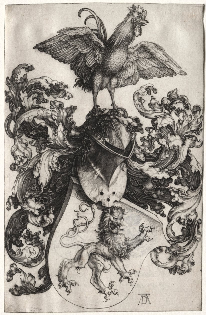 Våbenskjoldet med en løve og hane af Albrecht Dürer
