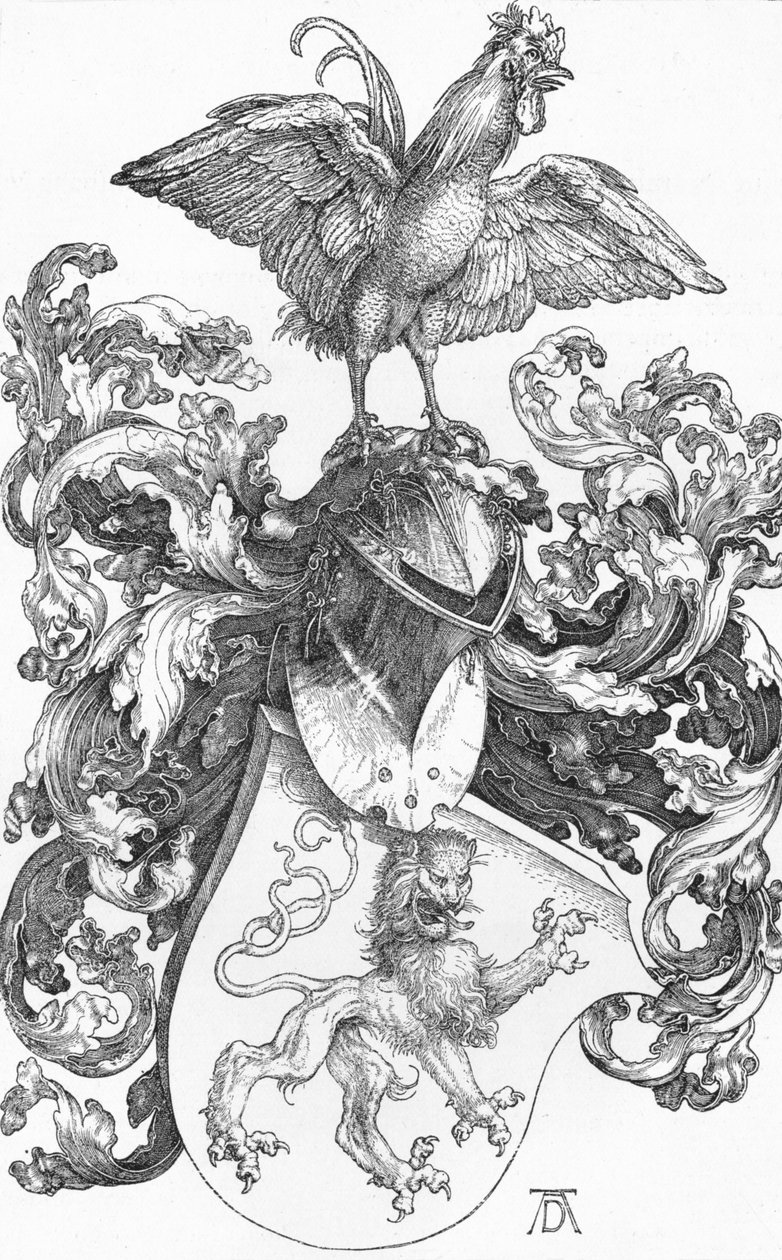 Våbenskjoldet med en løve og en hane, c1502-1503, 1906 af Albrecht Dürer