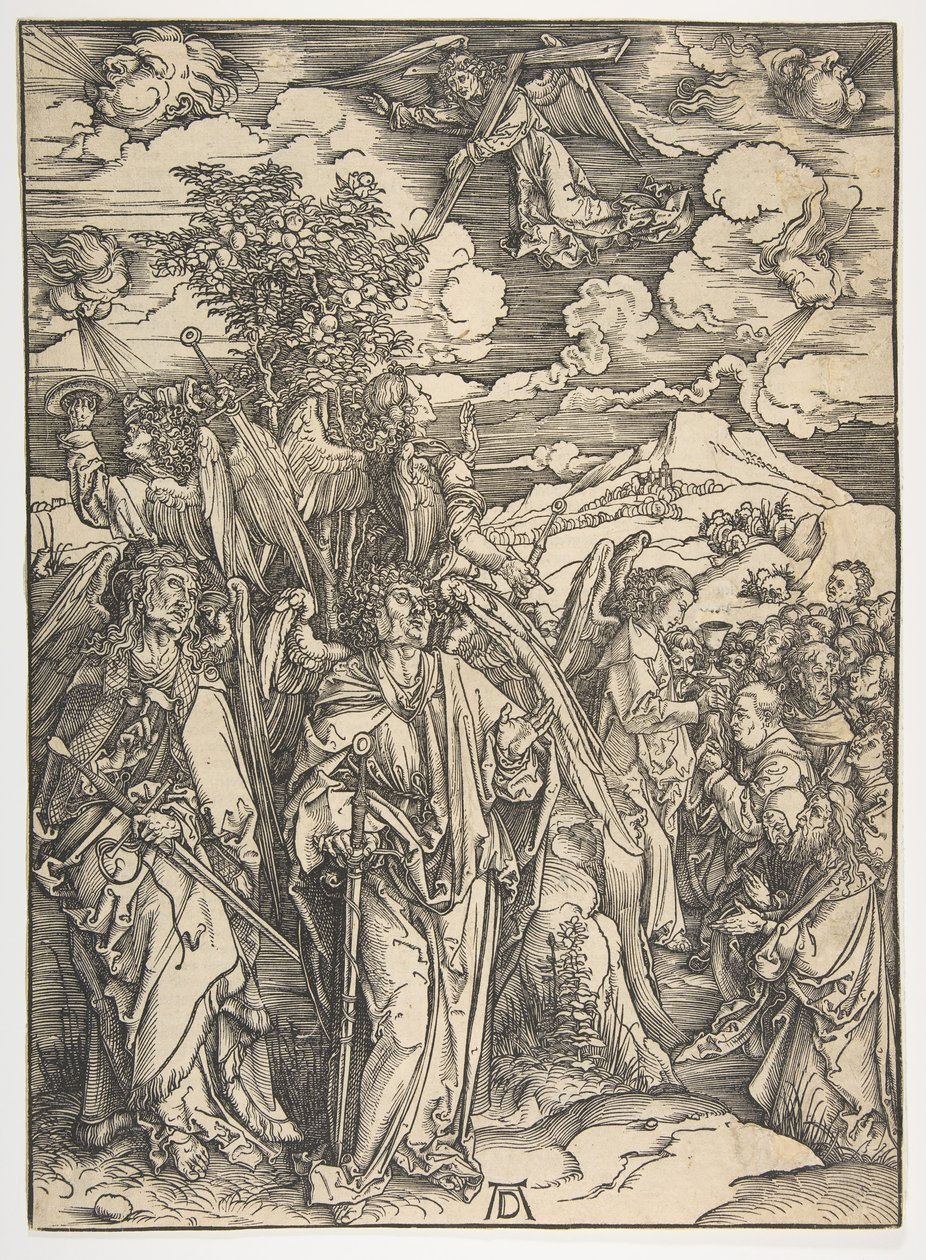 De fire engle holder vindene, fra Apokalypsen, tysk udgave, 1498, ca. 1498. af Albrecht Dürer