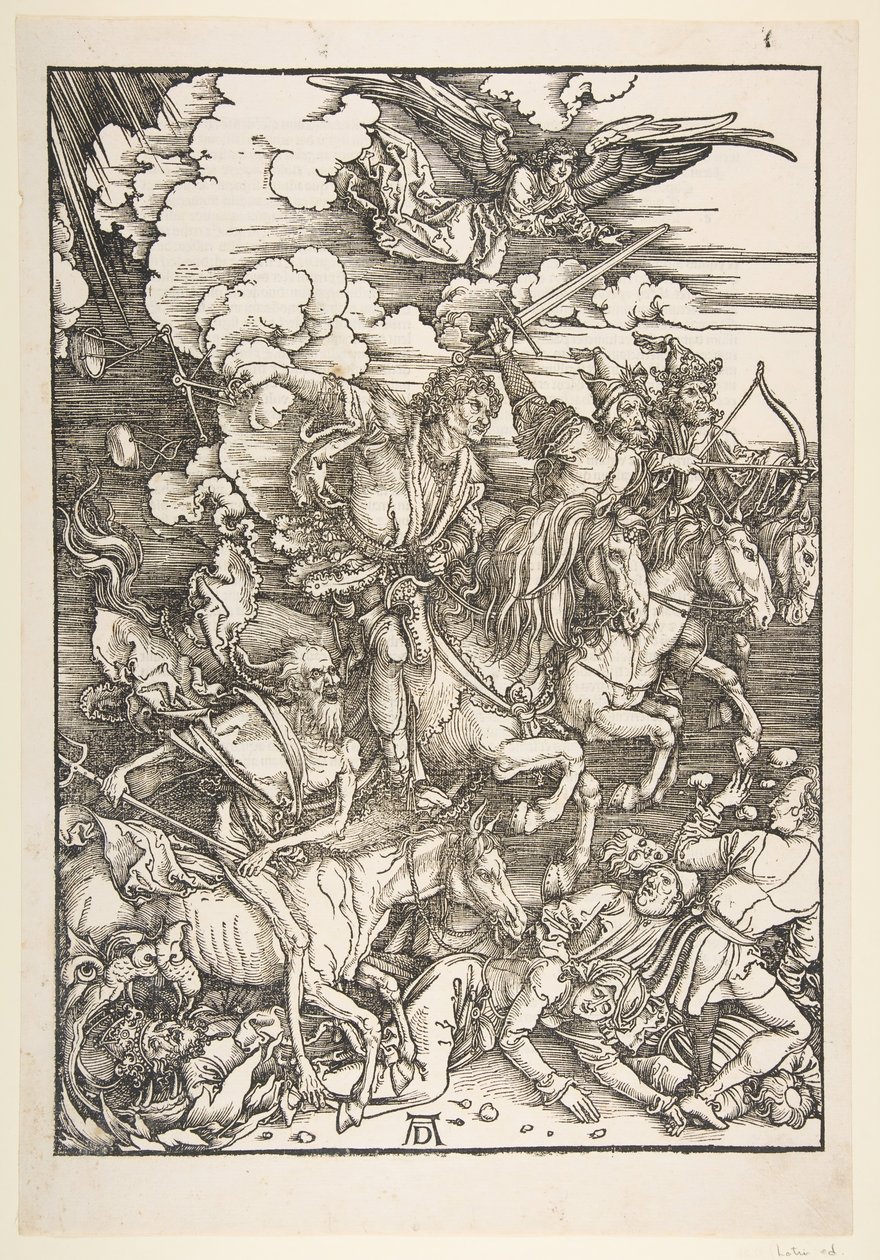 De fire ryttere, fra Apokalypsen, latinsk udgave, 1511, ca. 1511. af Albrecht Dürer