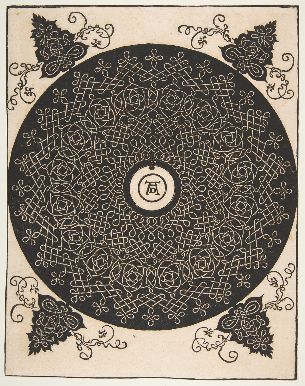 Den fjerde knude. Sammenflettet Roundel med en rund medaljon i midten efter 1528. af Albrecht Dürer