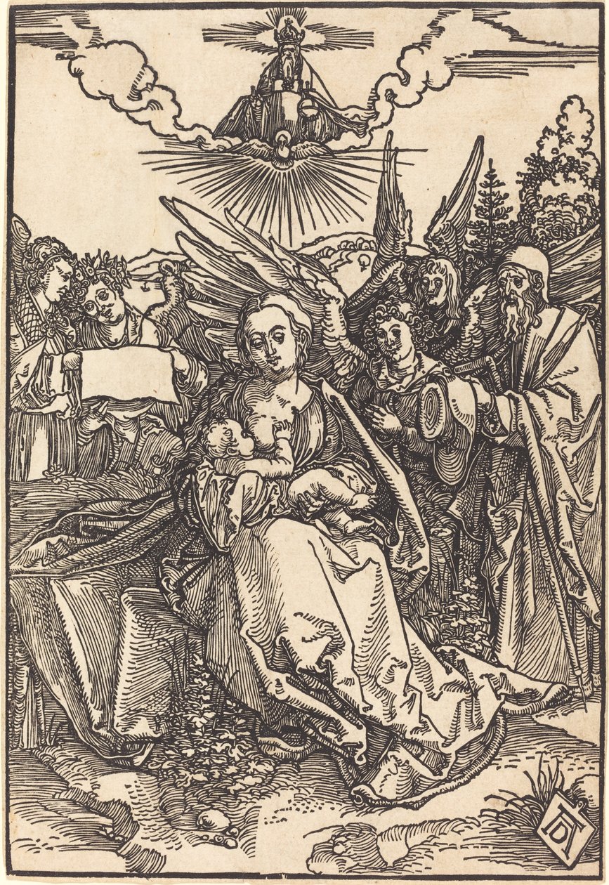Den hellige familie med fem engle af Albrecht Dürer