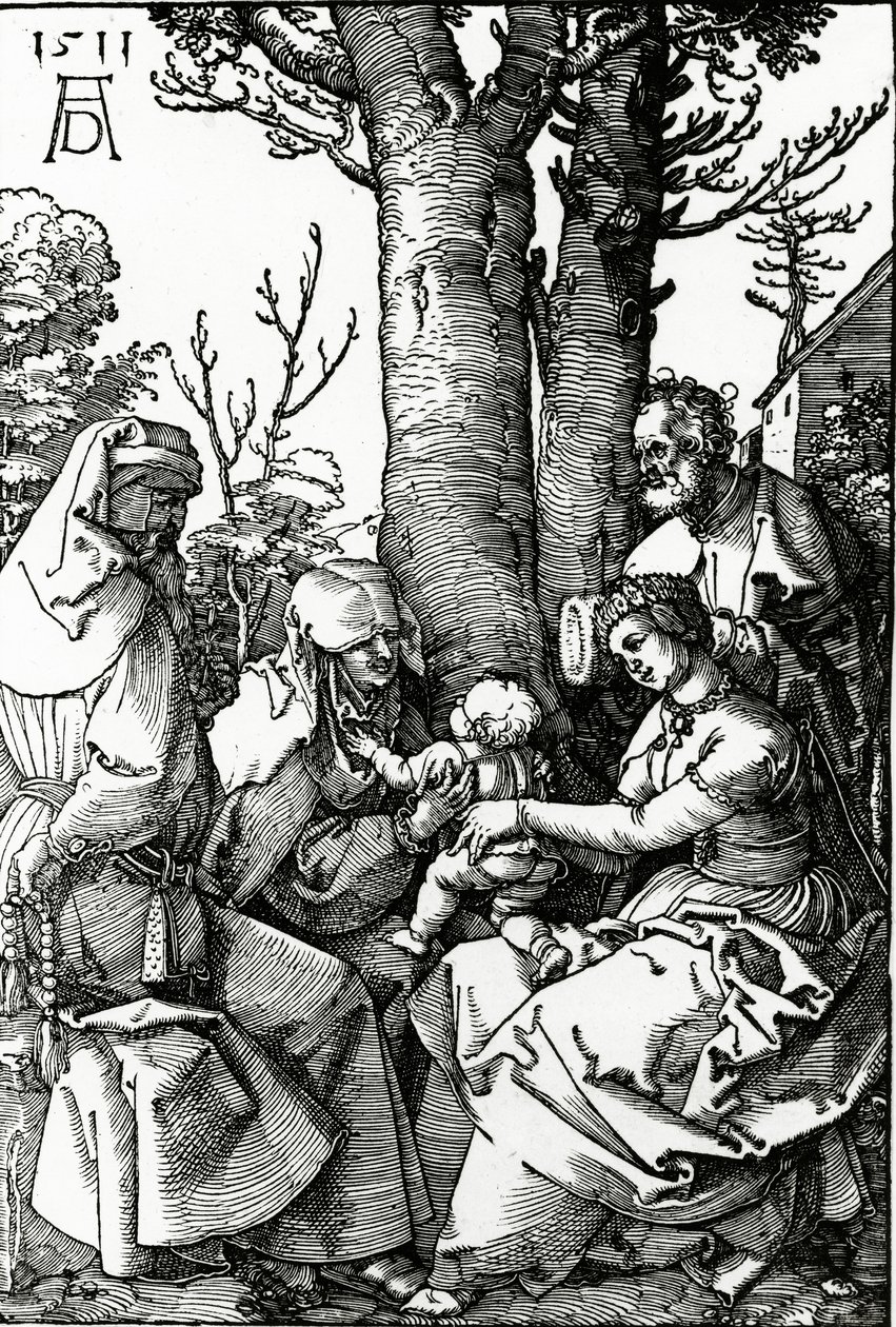 Den hellige familie med St. Anne og St. Joachim, 1511 (træsnit) af Albrecht Dürer