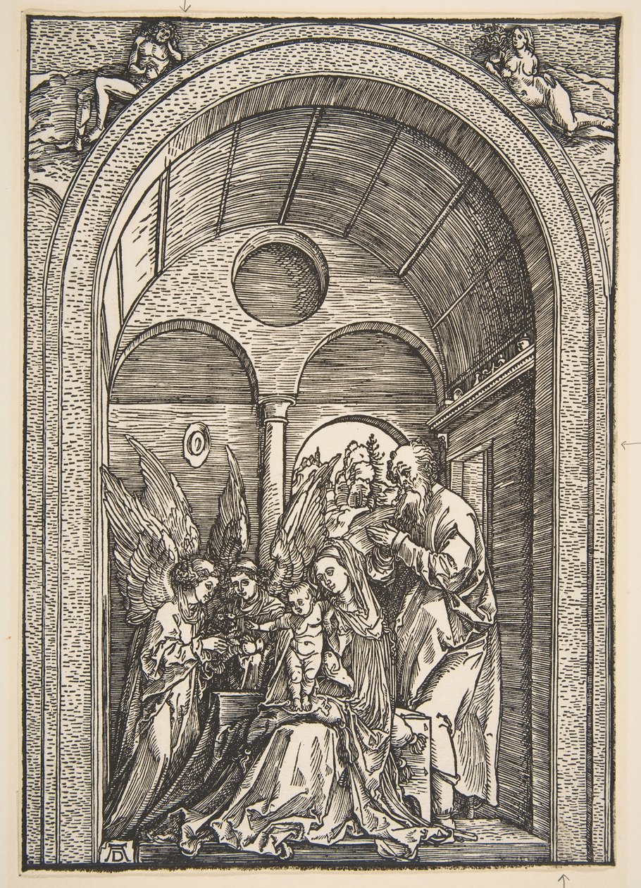 Den hellige familie med to engle i en hvælvet sal, ca. 1503. af Albrecht Dürer