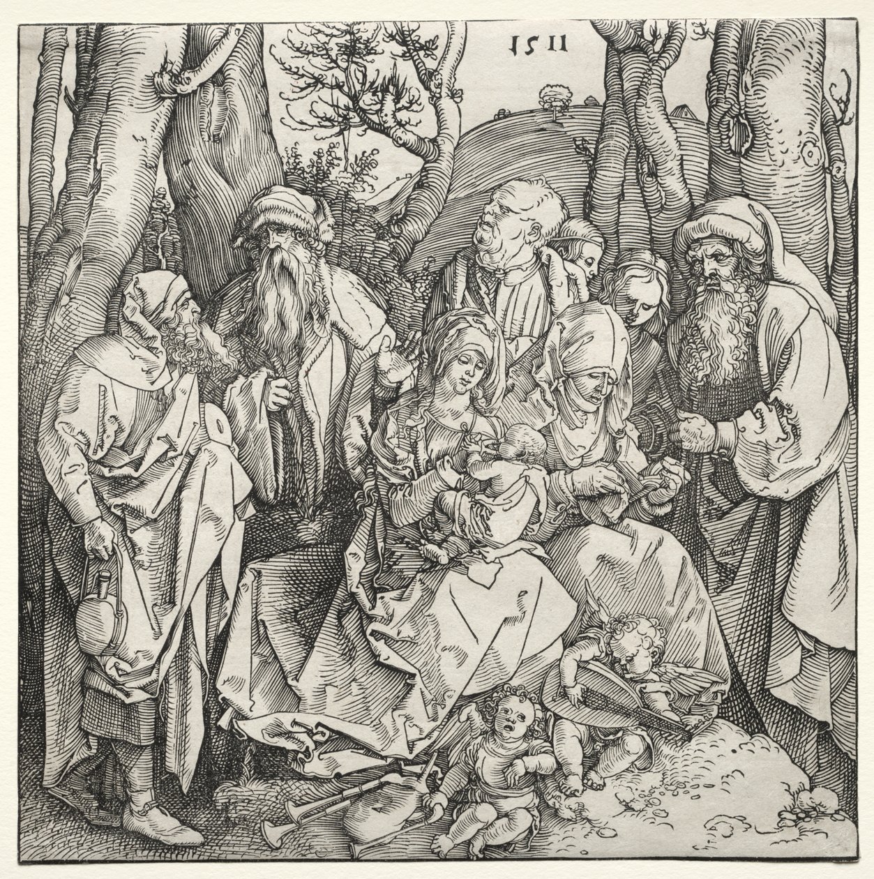 Den hellige familie med to musiker-engle af Albrecht Dürer
