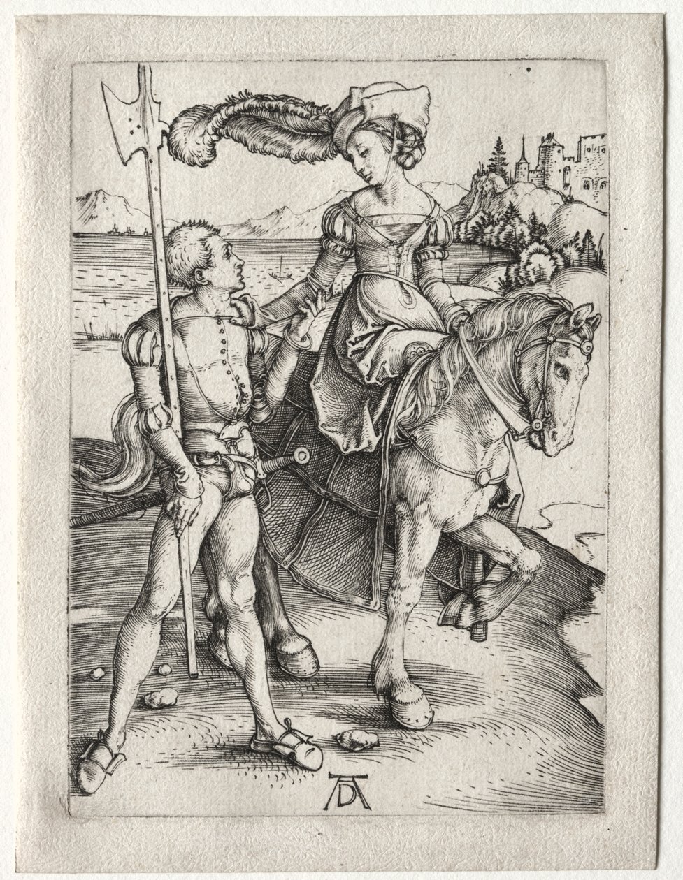 Fruen Ridning og Landsknecht, ca. 1497. af Albrecht Dürer