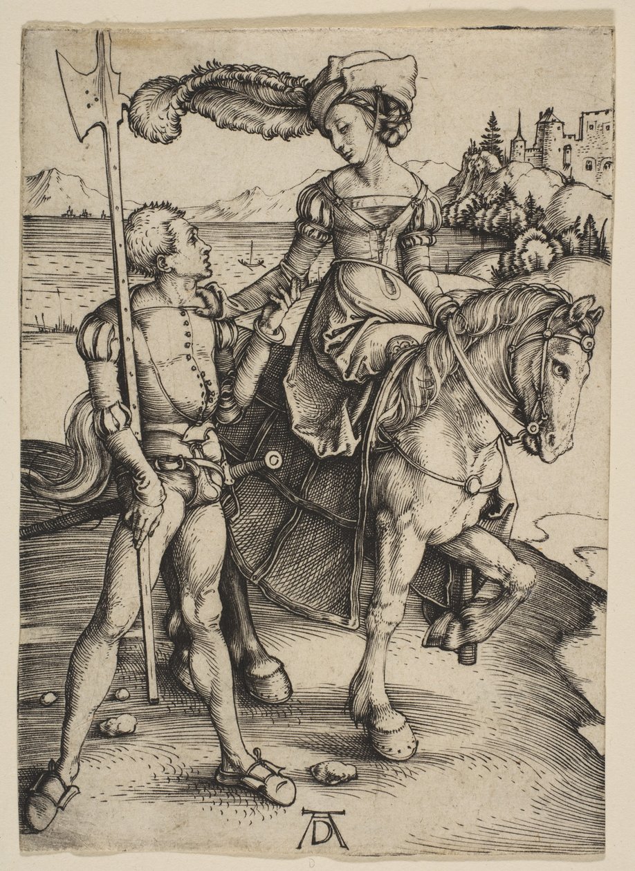 Damen til hest og landsknægten af Albrecht Dürer