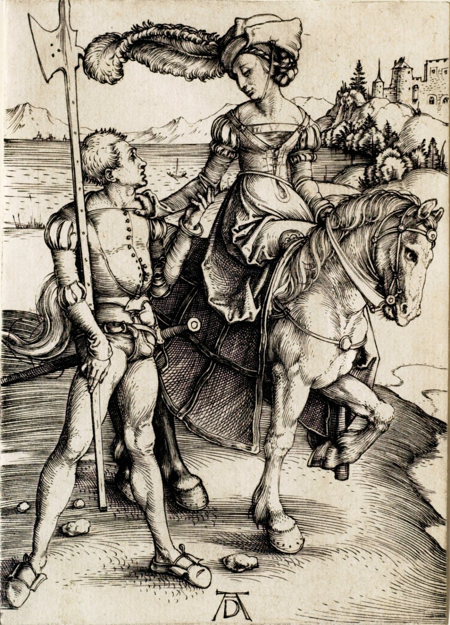 Damen til hest med hellebarderen af Albrecht Dürer