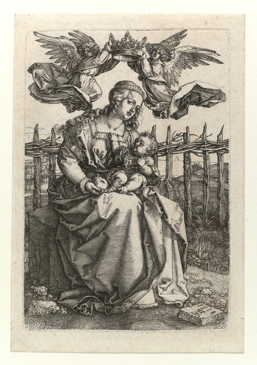 Madonnaen og barnet kronet af to engle, 1518 af Albrecht Dürer