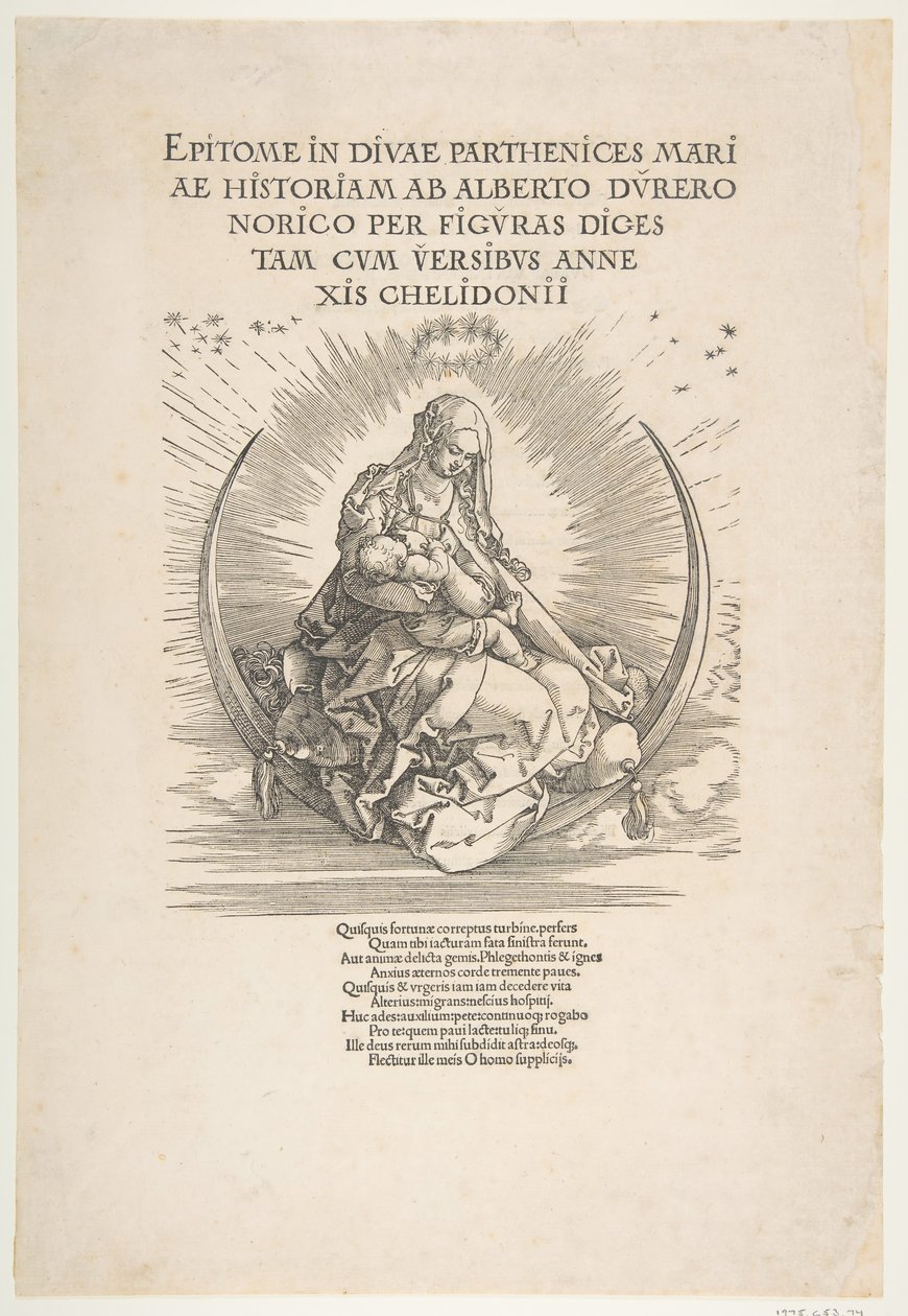Madonnaen på Halvmånen, Frontispice til Jomfruens liv, ca. 1511. af Albrecht Dürer