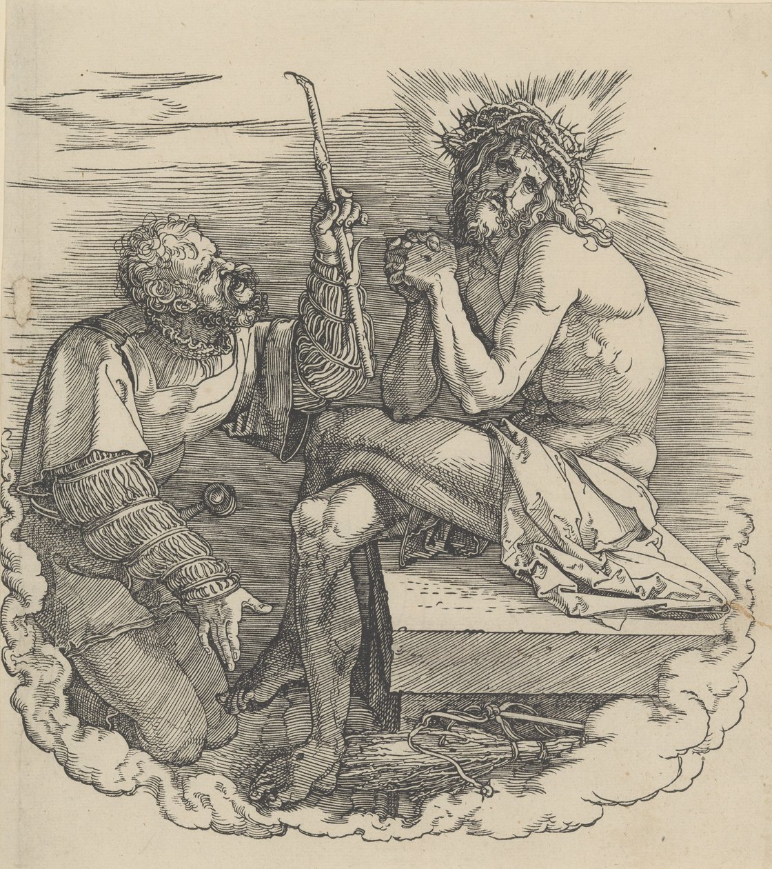 Sorgernes mand hånet af en soldat, frontispice til den store lidenskab,.n.d., n.d.. af Albrecht Dürer