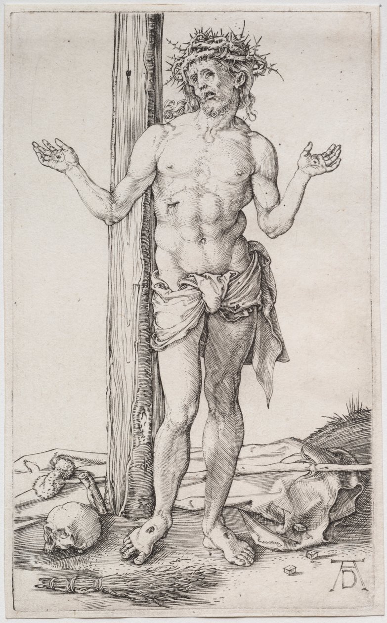 Sorgernes mand stående, med hænderne i vejret af Albrecht Dürer