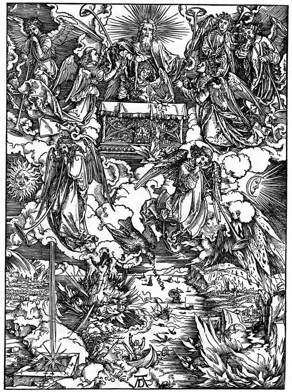 Åbningen af det syvende segl, De syv engle med trompeterne, 1498, 1936 af Albrecht Dürer
