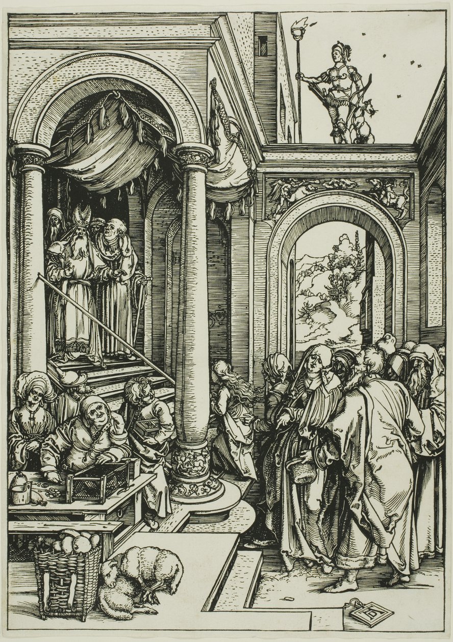 Præsentationen af jomfruen i templet, fra Jomfruens liv af Albrecht Dürer