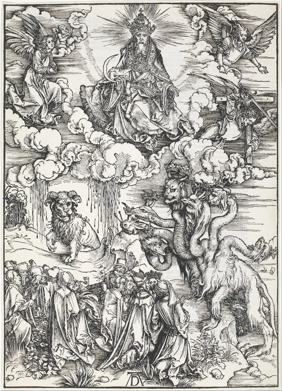 Det syvhovedede dyr og dyret med lammets horn af Albrecht Dürer