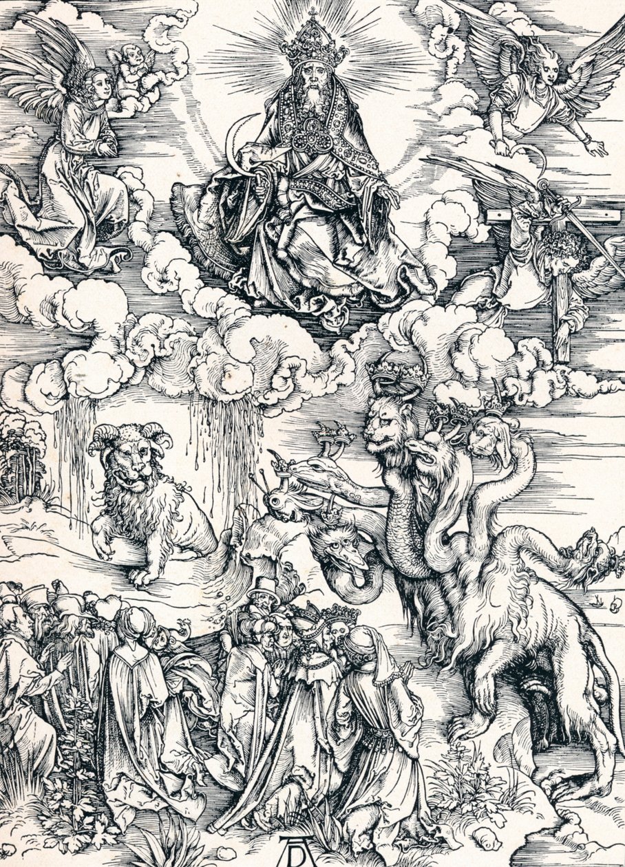 Det syvhovedede udyr og udyret med lammehorn, 1498 1906. af Albrecht Dürer