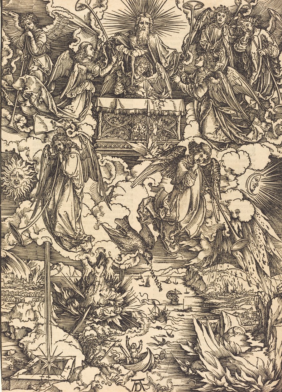 De syv engle med trompeterne, sandsynligvis ca. 14961498. af Albrecht Dürer