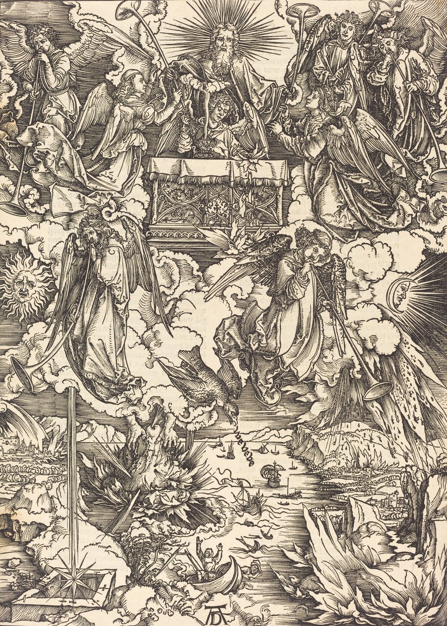 De syv engle med trompeterne, sandsynligvis ca. 14961498. af Albrecht Dürer