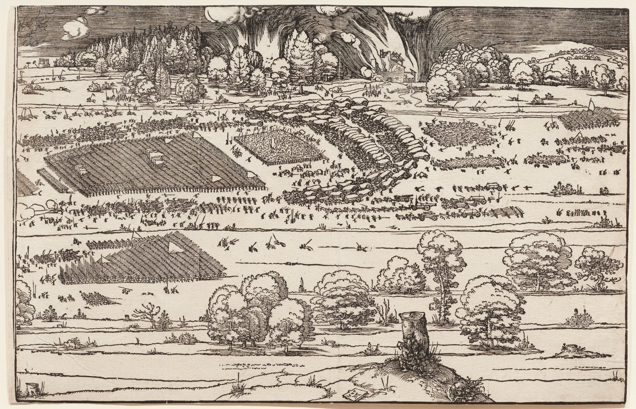 Belejringen af en fæstning (kun højre side, af 2 blokke) af Albrecht Dürer