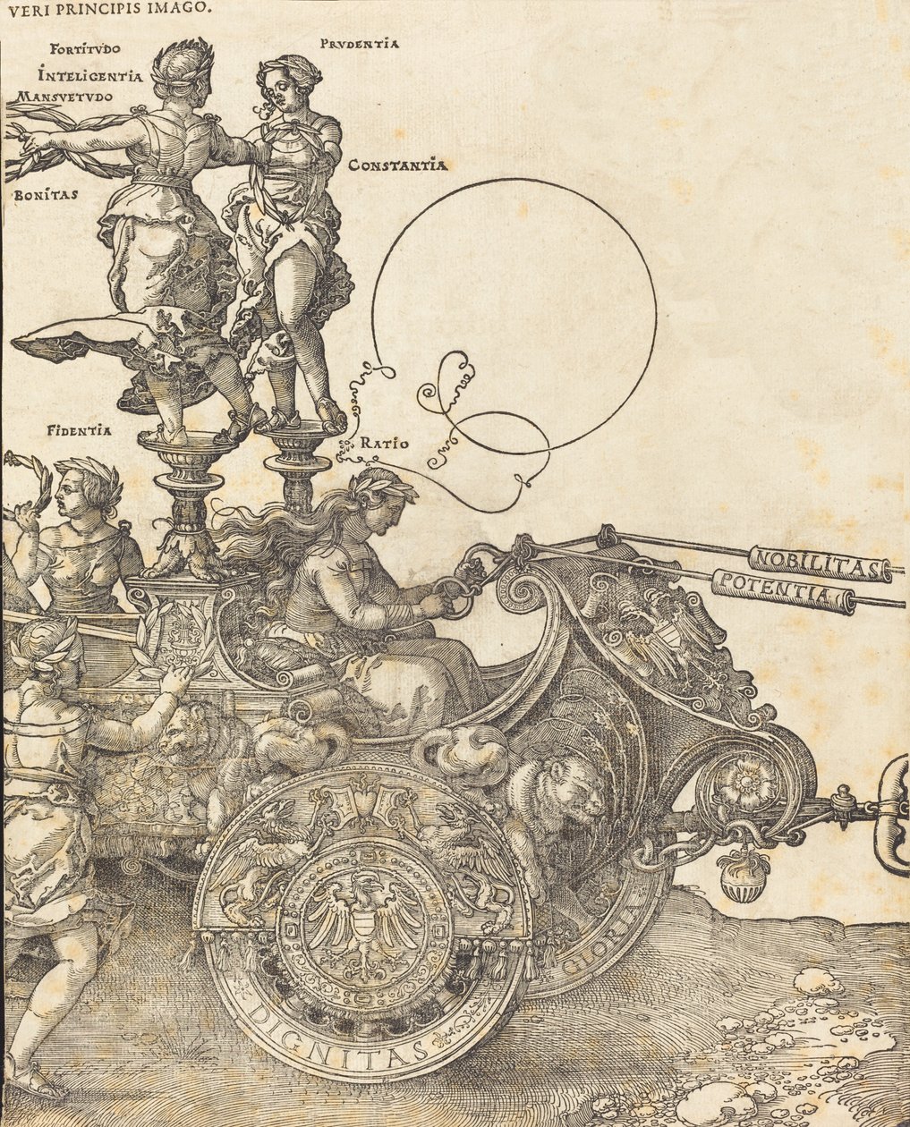The Triumphal Chariot of Maximilian I The Great Triumphal Car [plade 2 af 8], 1523 latinsk udgave.. af Albrecht Dürer