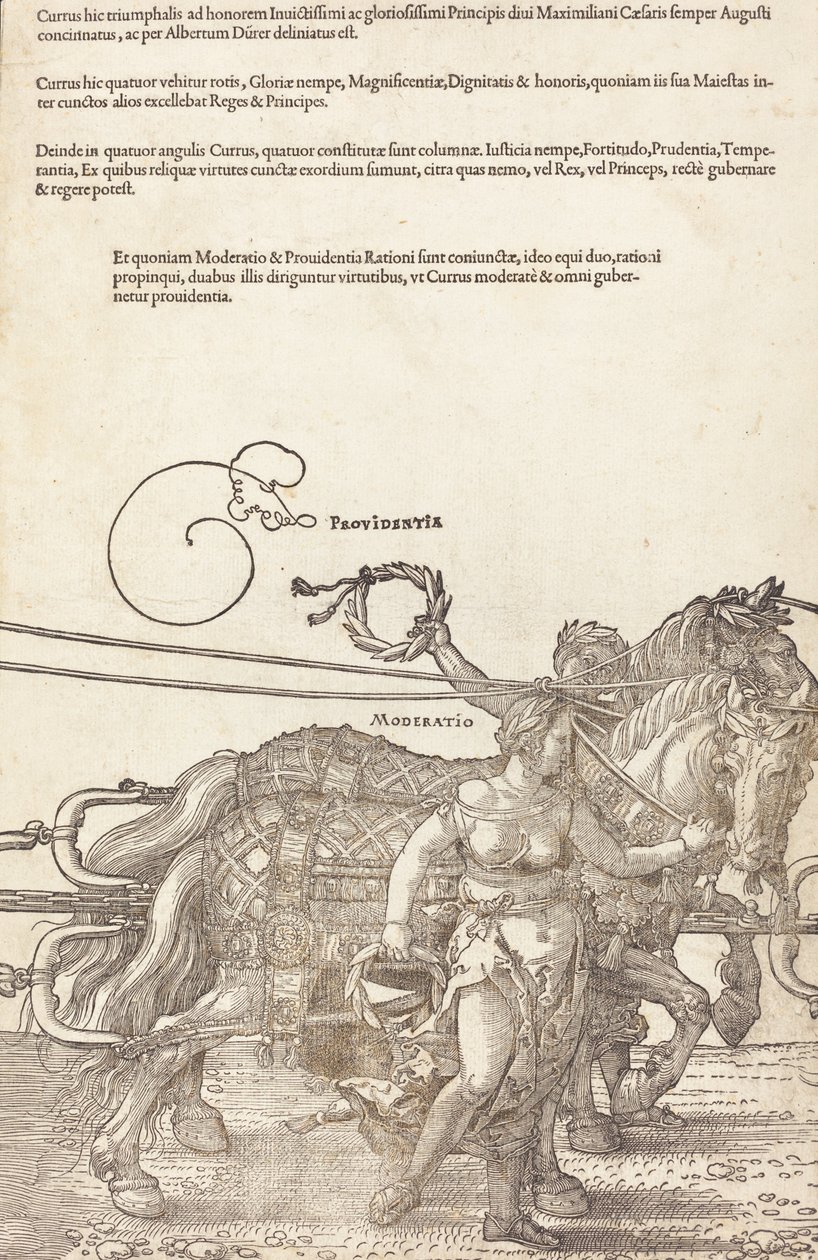 The Triumphal Chariot of Maximilian I The Great Triumphal Car [plade 3 af 8], 1523 latinsk udgave.. af Albrecht Dürer