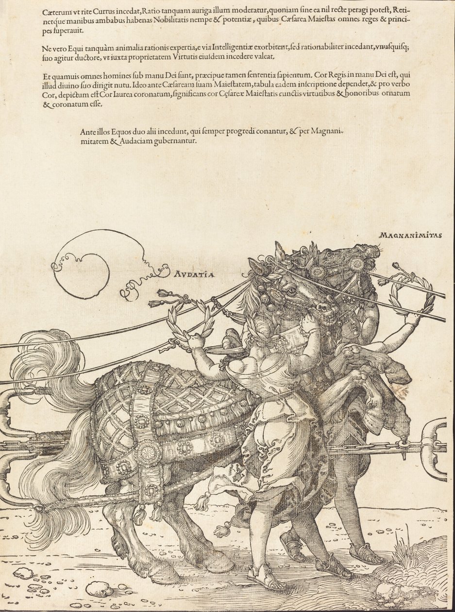 The Triumphal Chariot of Maximilian I The Great Triumphal Car [plade 7 af 8], 1523 latinsk udgave.. af Albrecht Dürer