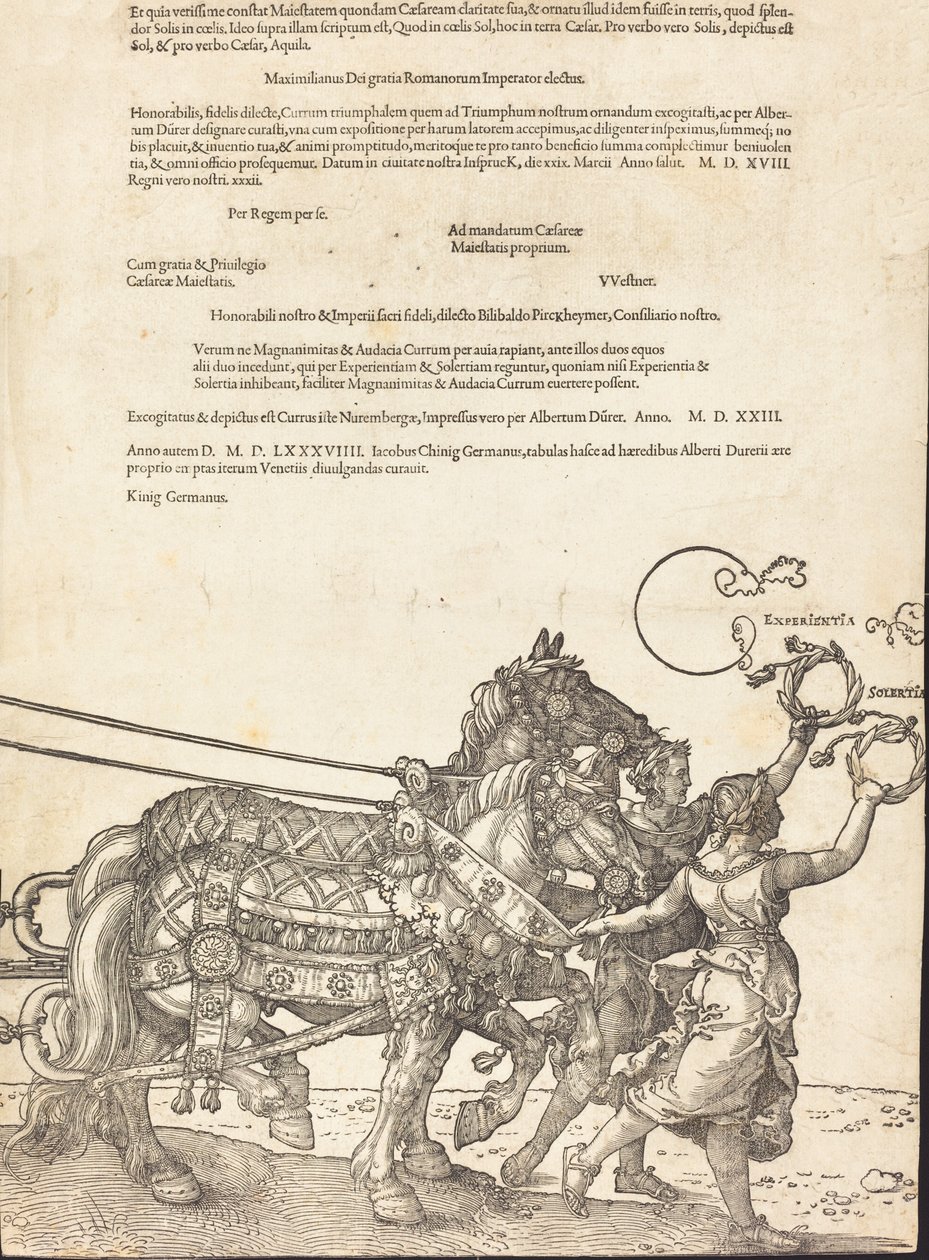The Triumphal Chariot of Maximilian I The Great Triumphal Car [plade 8 af 8], 1523 latinsk udgave.. af Albrecht Dürer