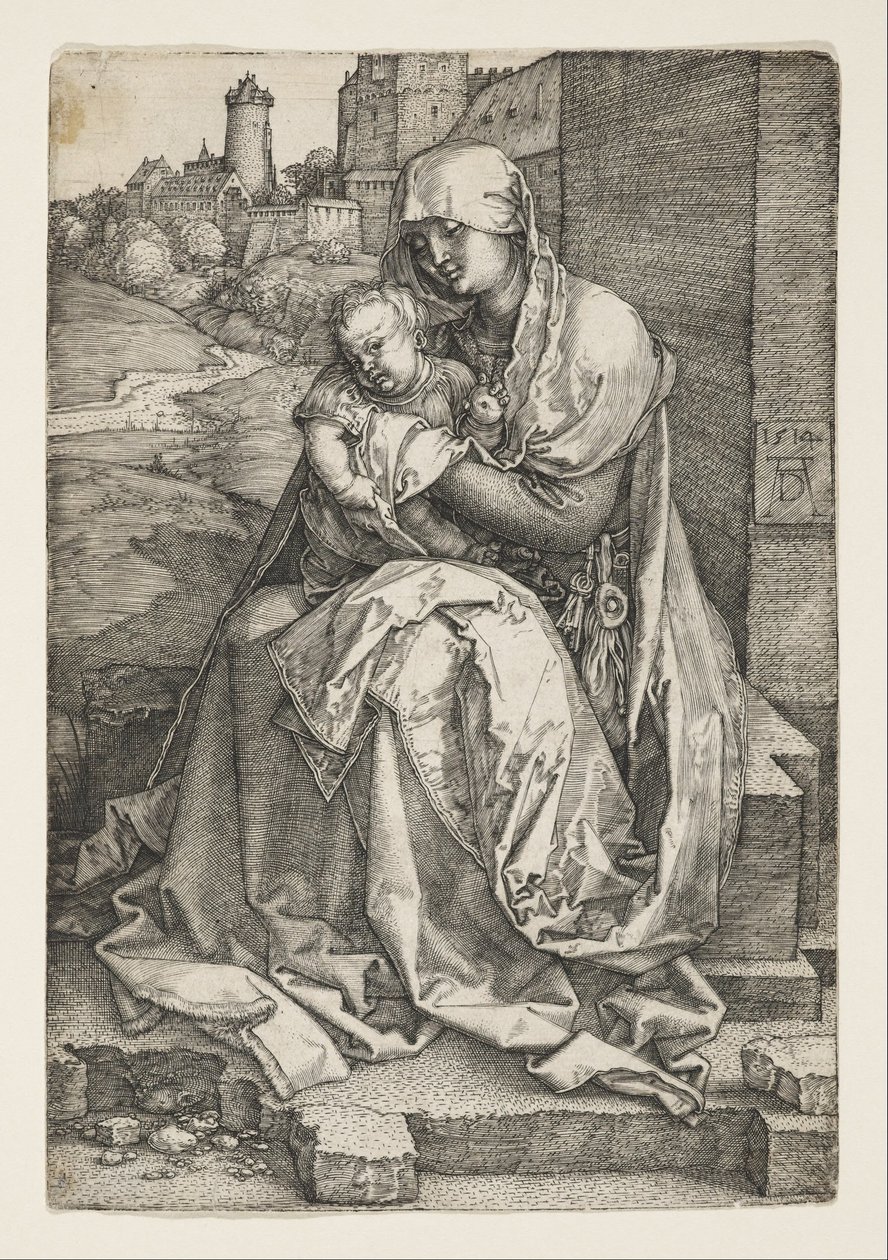 Jomfruen sidder ved en mur af Albrecht Dürer