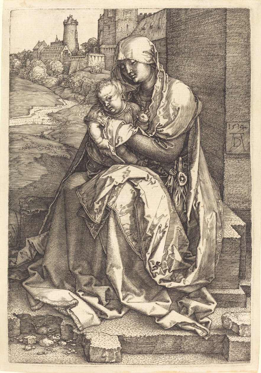 Jomfruen og barnet sidder ved muren af Albrecht Dürer