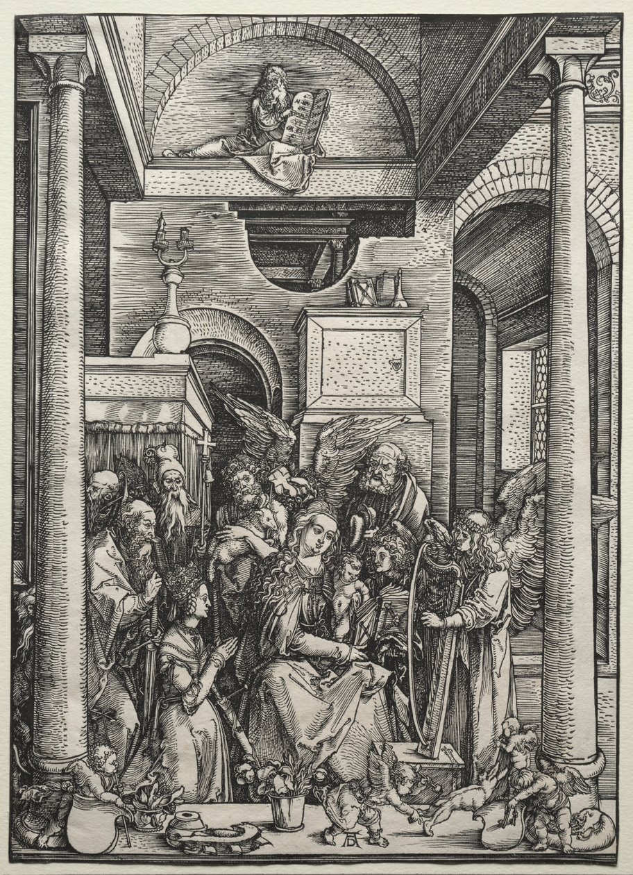 Jomfruen og barnet omgivet af hellige og engle, ca. 1500-1502. af Albrecht Dürer