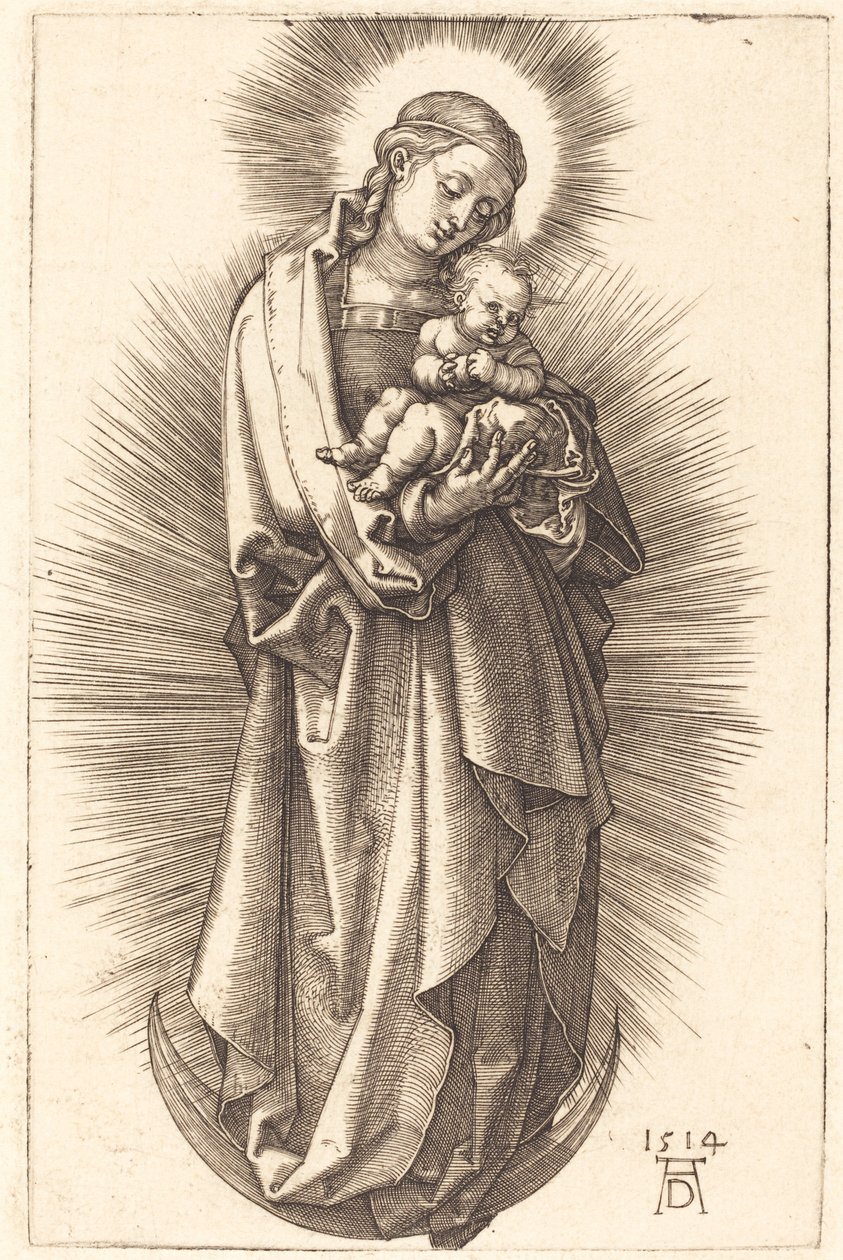 Jomfruen og barnet på en halvmåne med et diadem af Albrecht Dürer