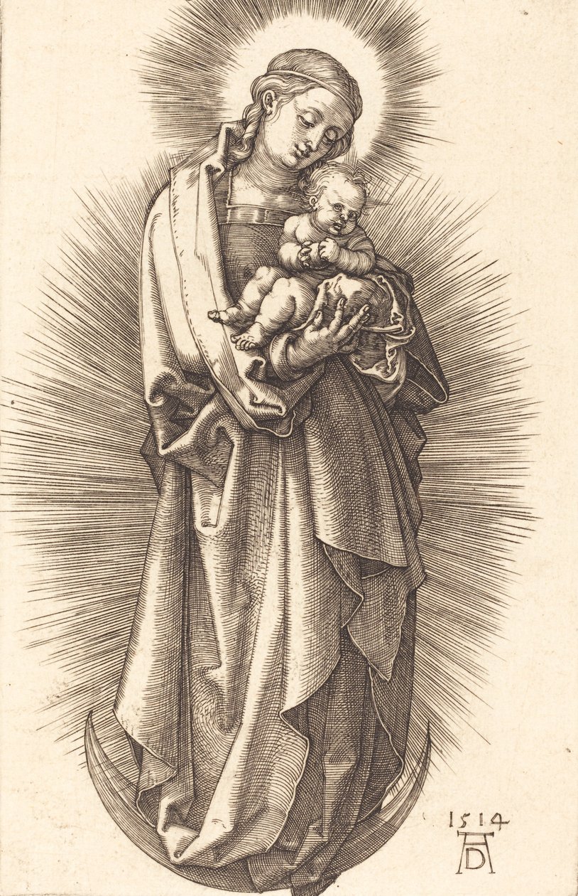 Jomfruen og barnet på en halvmåne med et diadem, 1514. af Albrecht Dürer