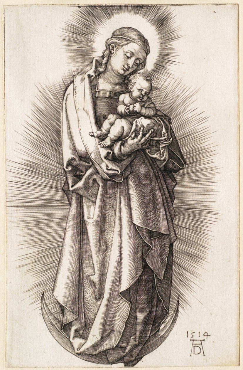 Jomfruen med barnet på måneseglen med et diadem af Albrecht Dürer