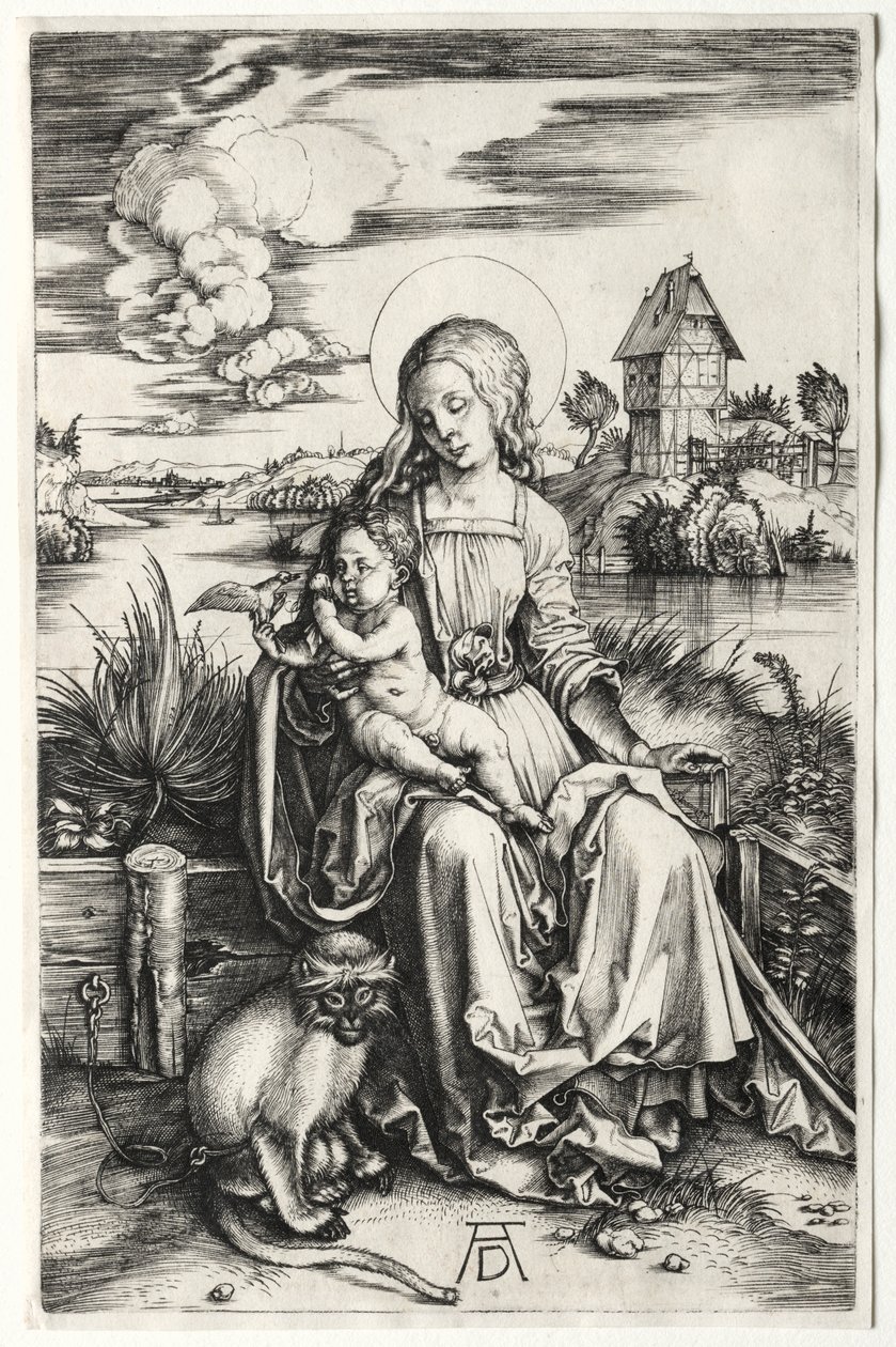 Jomfruen og barnet med en abe, ca. 1498. af Albrecht Dürer
