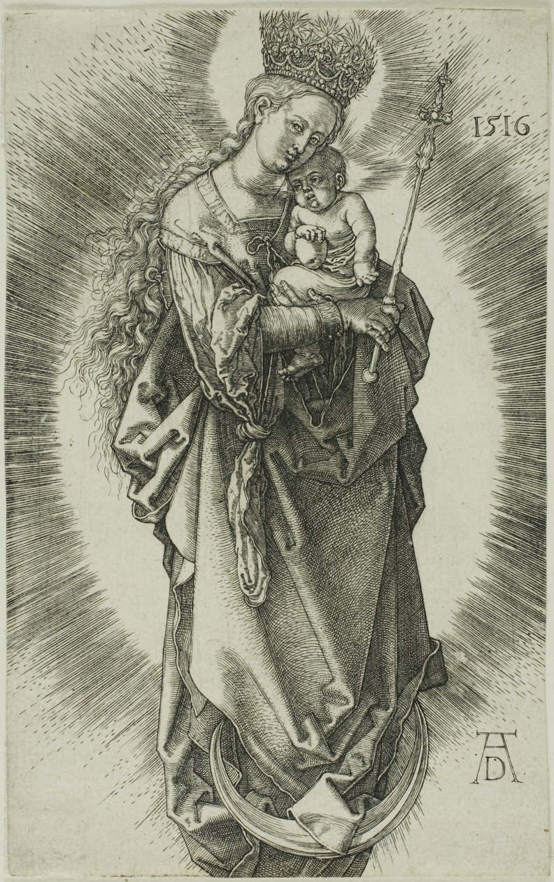 Jomfruen på en halvmåne med en krone af stjerner og et scepter af Albrecht Dürer